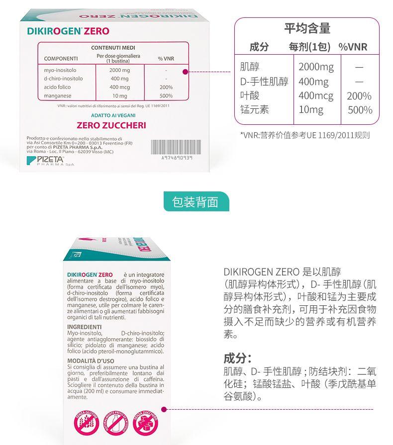 口三 DIKI ROGEN'ZERO 平均含量 CONTENUTI MEDI 成分 每剂(1包) %VNR COMPONENT 1 Per dose giornali era (1bustina) %VNR 肌醇 myo-inositol o 2000mg 2000mg d-chiro-inositol o 400mg D-手性肌醇 醇400mg acid of oli co 400mcg 200% manganese 10mg 500% 叶酸 400mcg 200% VNR:valorinutritividiriferimentoaisensidelReg.UE1169/2011 锰元素 10mg 500% ADAT TO A I VEGAN I ZERO ZUCC HER I *VNR:营养价值参考UE 1169/2011规则 percon to diP I ZETA PHARM AS.PA. PPI ZETA A974890939 pA 包装背面 同 DIKI ROGEN ZERO eun integrator e DIKI ROGEN ZERO是以肌醇 alimentare a based i myo-inositol o (form a certificat a dell i some rom yo) , (肌醇异构体形式),D-手性肌醇(肌 d-chiro-inositol o (form a certi hcat a dell isomer o destro giro) , acido folic oe 醇异构体形式),叶酸和锰为主要成 manganese, utile per colmar elec are n- ze alimentari ogliaumentatifabbisogni 分的膳食补充剂,可用于补充因食物 organic id itali nutrient i. 摄入不足而缺少的营养或有机营养 INGREDIENT I Myo-inositol o, D-chiro-inositol o; 素。 gente an tag glo merant e:bios si dod sli cio; p idol a to di manganese; acido folic o(acid opt er oil-mono glut am mico) . MODAL IT AD'USO 成分: Si consiglia di assume re una bustin a al giorno, prefer i bil mente lontano dai 肌醇、D-手性肌醇;防结块剂:二氧 pastie dallas sun zion edi caffe in a Sci og lie reil contenuto della bustin a in 化硅;锰酸锰盐、叶酸(季戊酰基单 acqua(200ml) econ sum are immedi at- a mente. 谷氨酸)。 TAG Q 