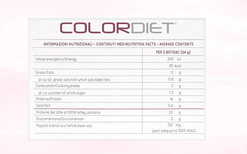 L L L OR DIET INFORMAZIONI NUTRI ZION ALI-CONTENUTI MEDI/NUTRITION FACTS-AVERAGE CONTENTS PER2BST/SAC(24g) Valore energetic o/Energy 359 kJ 85kcal Grassi/Fats 11 g di cui ac.grassi satur il of which sotu rated fats 0.8 g Corbo id rati/Carbohydrates 3 9 dicuizuccheri/of which sugar 1.5 9 Protein e/Protein 16 g Sale/Salt 04 9 Protein edel latte all 80%/Whey proteins 20 Glucomannan o/Glucomannan 2 9 Fa giolo bianco e.s./White be and e 150mg (paria/equal to 1500AIAU) 